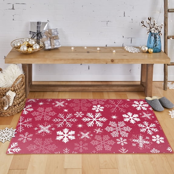 Mohawk Home Prismatic Snowflakes Red Contemporary Theme Christmas Precision Printed Scatter, 1'6"x2'6", Red