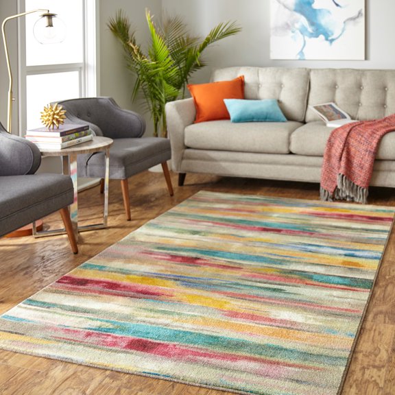 Mohawk Home Prismatic Spring Window Multi Contemporary Striped Precision Printed Area Rug, 5'x8', Yellow & Red