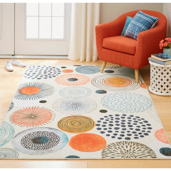 Mohawk Home Prismatic Textured Circles Multi Contemporary Geometric Precision Printed Area Rug, 5'x8', Grey & Red