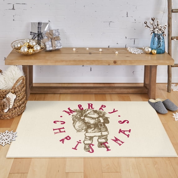 Mohawk Home Prismatic Vintage Santa Neutral Contemporary Theme Christmas Precision Printed Scatter, 1'6"x2'6", Tan