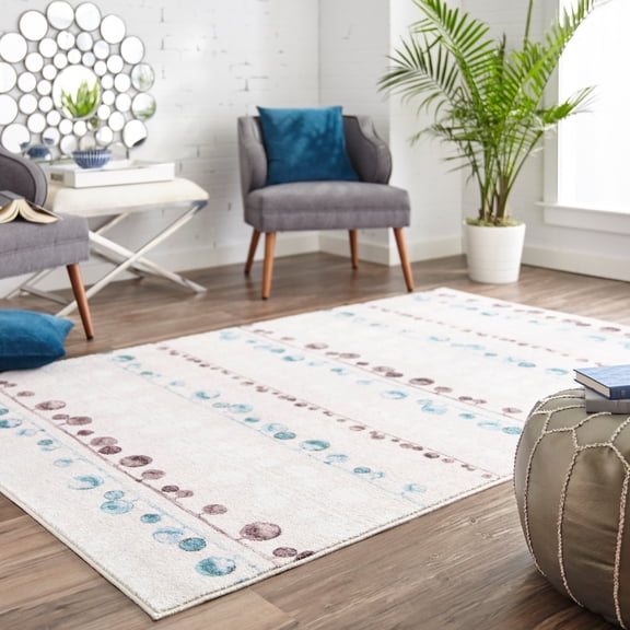 Mohawk Home Prismatic Woodward Cream Transitional Striped Precision Printed Area Rug, 8'x10', Cream & Blue