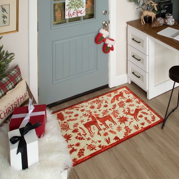 Mohawk Home Red and Cream Holiday Forest Accent Rug, 2' x 3' 4"