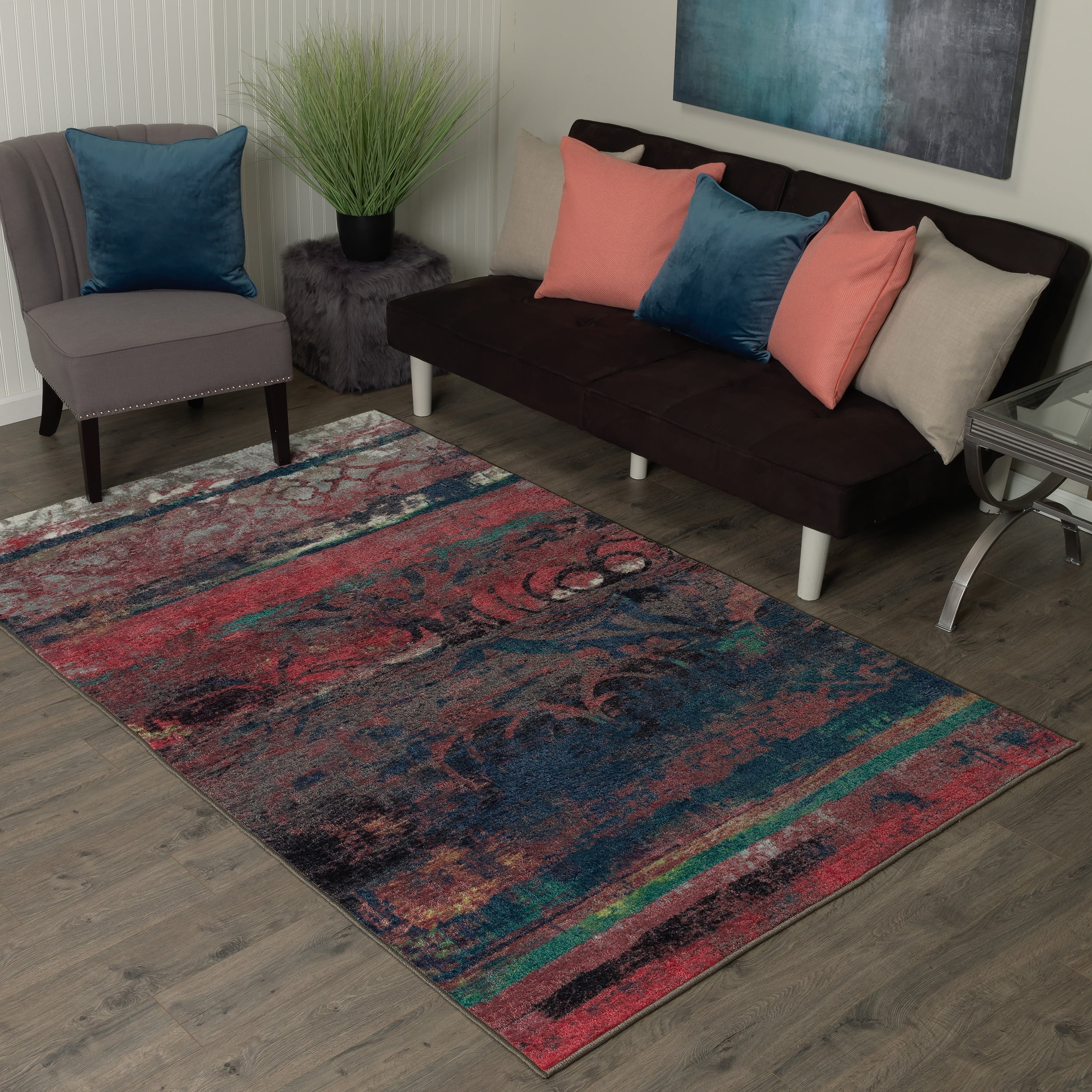 Mohawk Home Strata Eroded Color Pink Printed Area Rug, 5'x8', Teal
