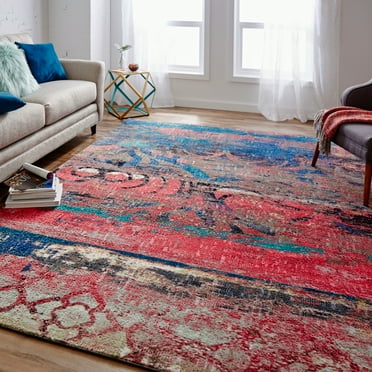 Mohawk Home Strata Eroded Color Pink Printed Area Rug, 7'6"x10', Teal & Pink