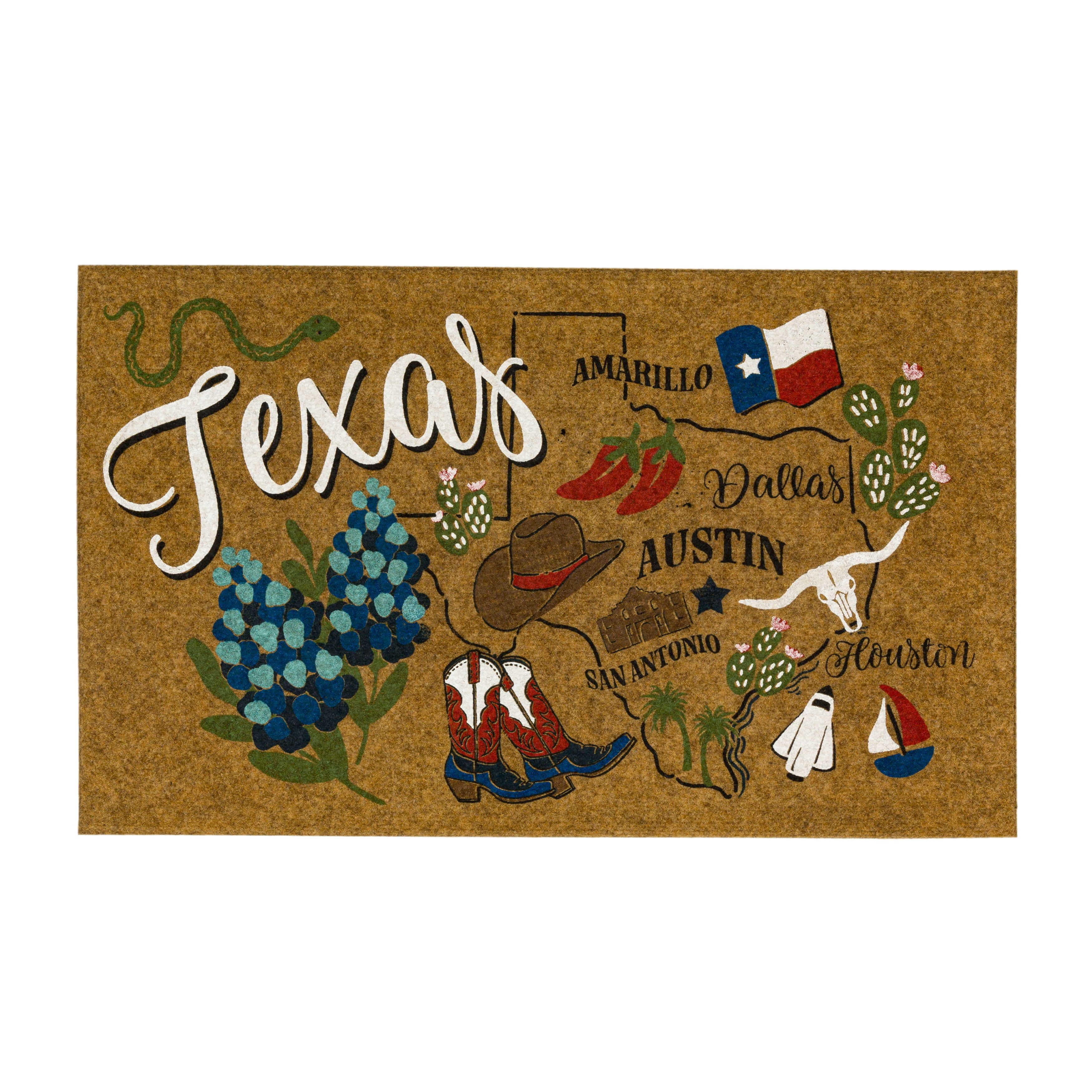 Mohawk Home Texas Indoor/Outdoor All Weather Polyester Rubber Backed Rectangle Doormat, Tan, 18" x 30"