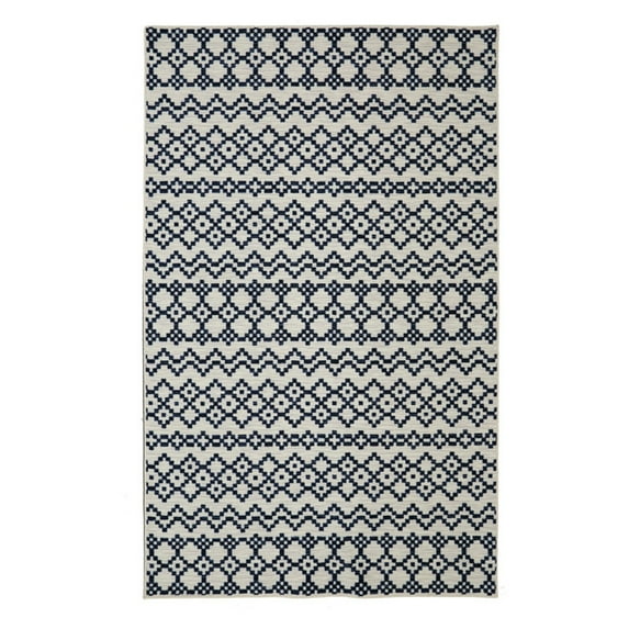 Mohawk Home Woodbridge Aztec Bands Denim Printed Area Rug, 5'x8', Cream & Navy