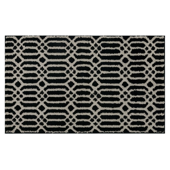 Mohawk Linkage Bath Mat Soft Absorbent Quick Dry Machine Washable Non-Slip Bathroom Mat, Black/ Flint, 17" x 24"