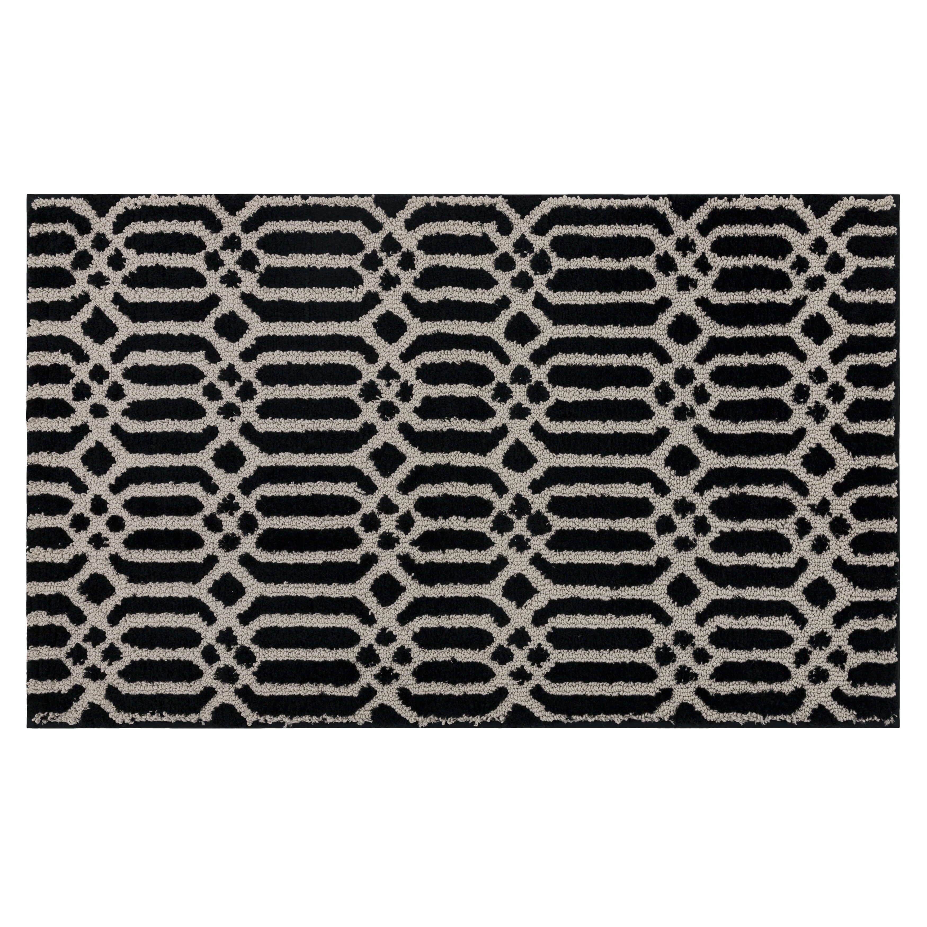 Mohawk Linkage Bath Mat Soft Absorbent Quick Dry Machine Washable Non-Slip Bathroom Mat, Black/ Flint, 20" x 34"