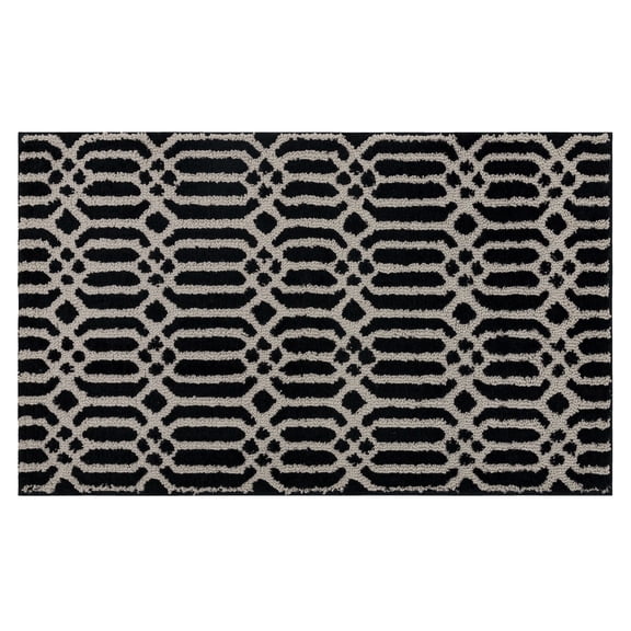 Mohawk Linkage Bath Mat Soft Absorbent Quick Dry Machine Washable Non-Slip Bathroom Mat, Black/ Flint, 20" x 34"
