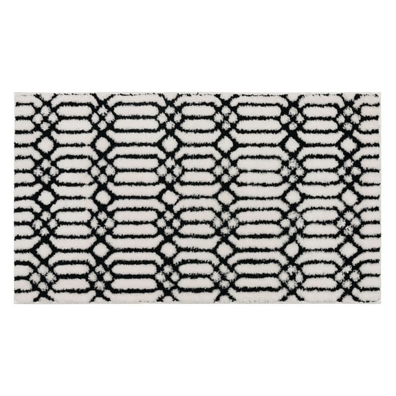 Mohawk Linkage Bath Mat Soft Absorbent Quick Dry Machine Washable Non-Slip Bathroom Mat, White/Black, 20" x 34"