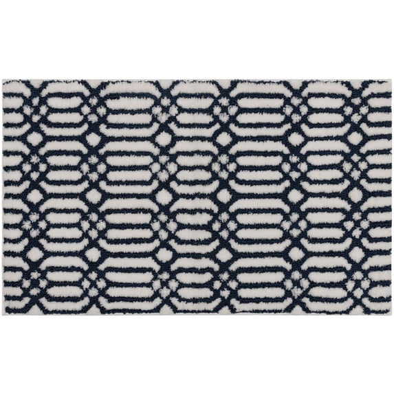 Mohawk Linkage Bath Mat Soft Absorbent Quick Dry Machine Washable Non-Slip Bathroom Mat, White/Indigo, 24" x 40"