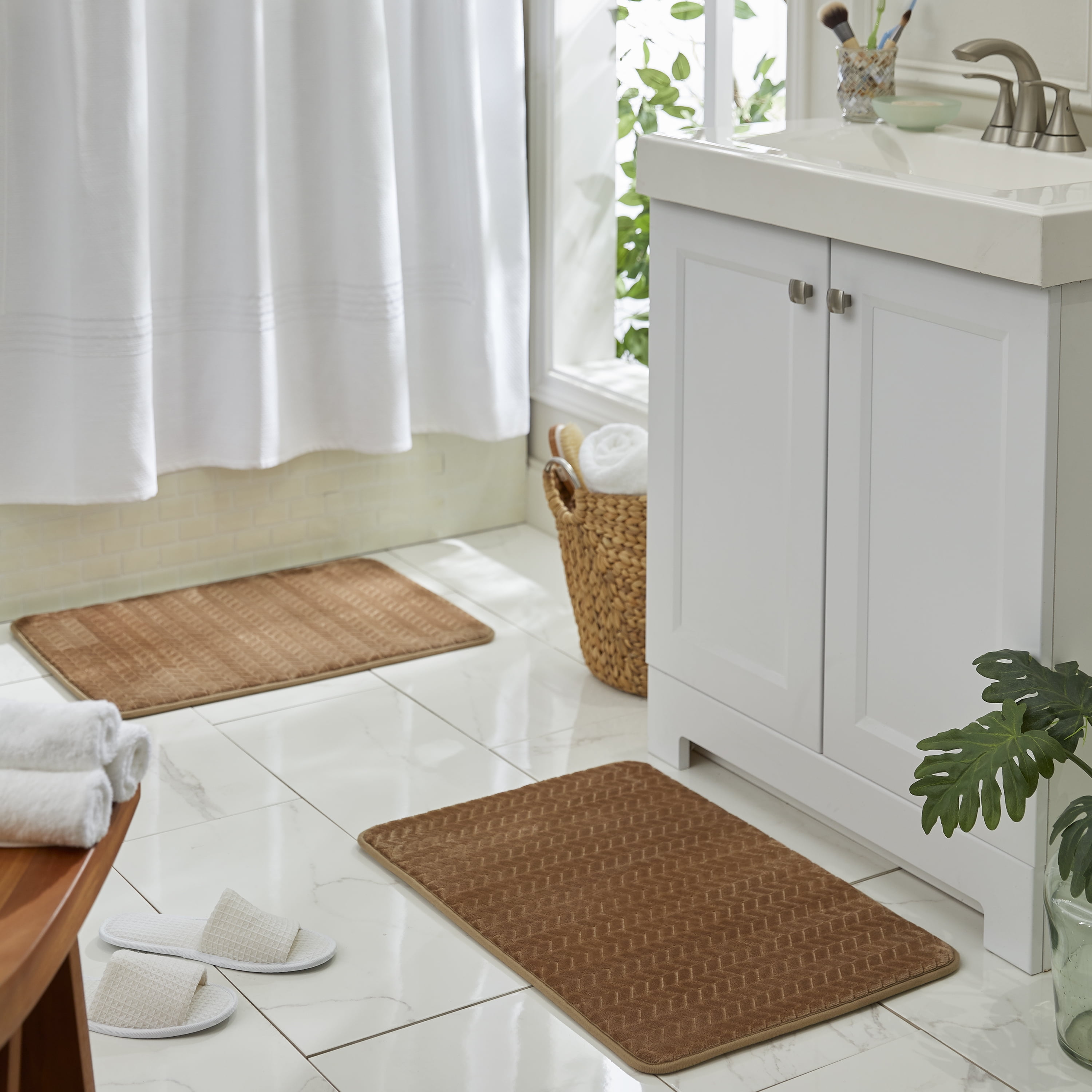 Mohawk Memory Foam Bath Rug 2 Piece Set in Tan, 18" x 27"