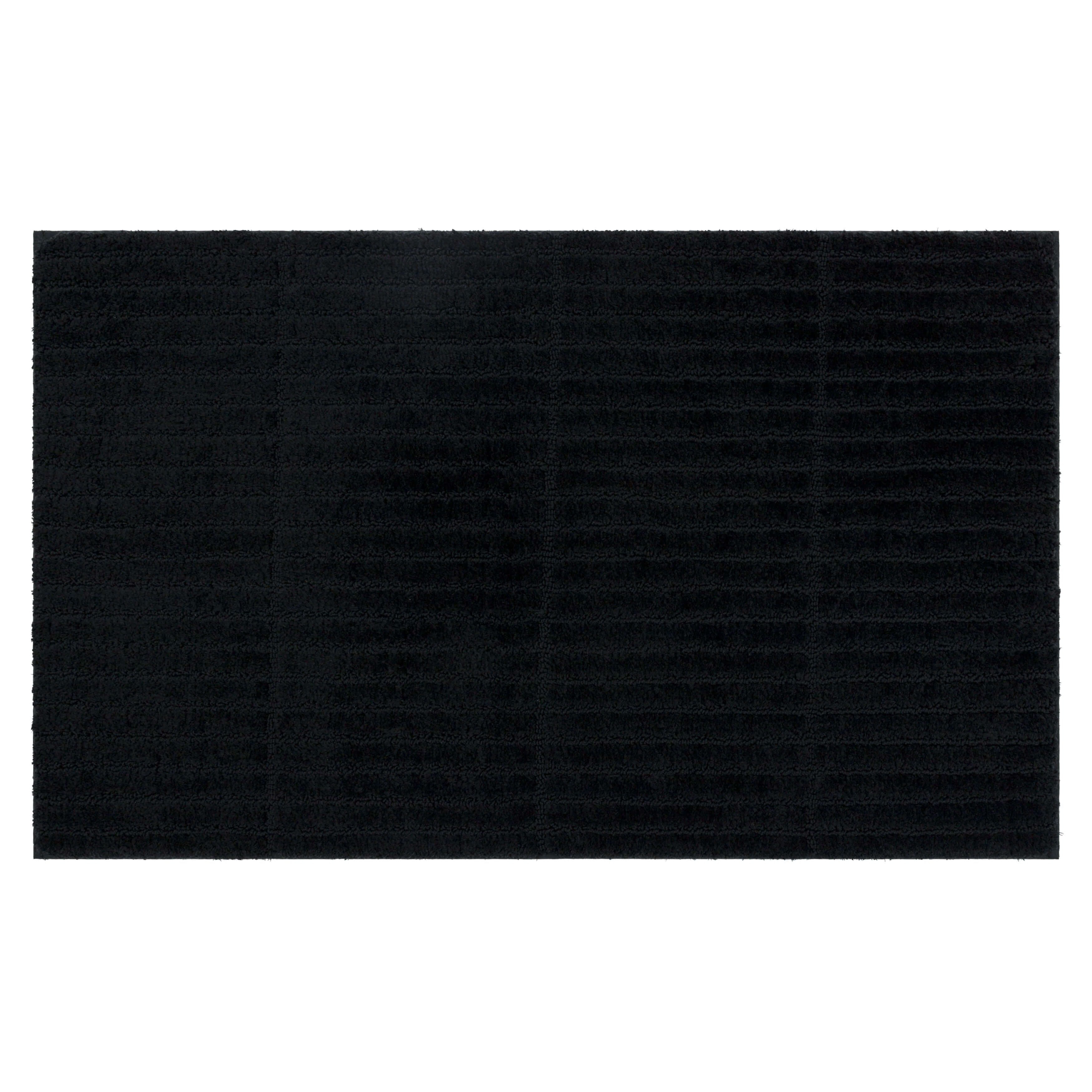 Black Plush Geometric Striped Bath Rug 17" x 24"