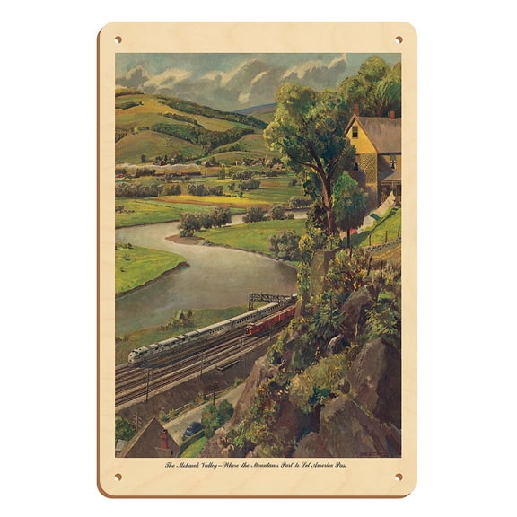 Mohawk Valley - Where the Mountains Part to Let America Pass - New York Central System - Vintage Railroad Travel Poster by Belck c.1950 - 8 x 12 inch Vintage Wood Art Sign