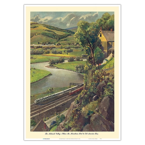 Mohawk Valley - Where the Mountains Part to Let America Pass - New York Central System - Vintage Railroad Travel Poster by Belck c.1950 - Master Art Print 10in x 14in