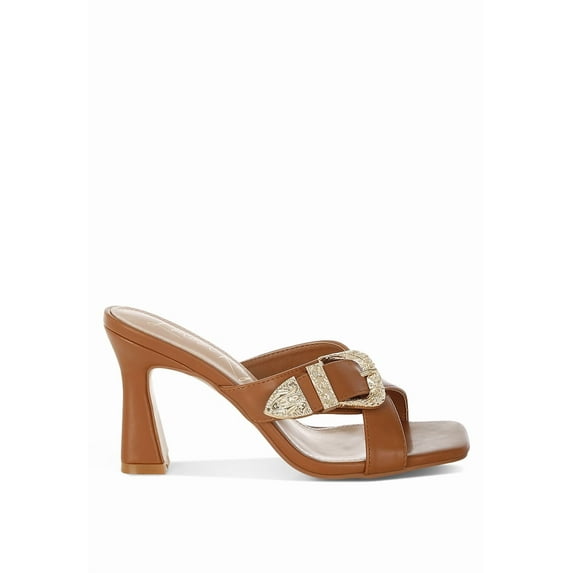 London Rag Mohaya Engraved Metallic Buckle Womens Sandals