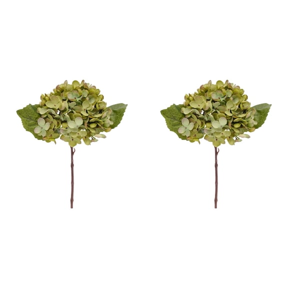 Mohdy Artificial Hydrangea 13in Retro Green 2 Pcs, Single Faux Hydrangea with Green Leaves, Plastic Realistic Flower, for Wedding Centerpiece Home Decor