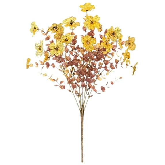Mohdy Autumn Plastic Artificial Flowers Yellow,Artificial Fall Plants Flowers for Outdoor Outside Decoration Faux Colorful Look Real No Fade for Front Door Porch Patio Yard Balcony Autumn Decor