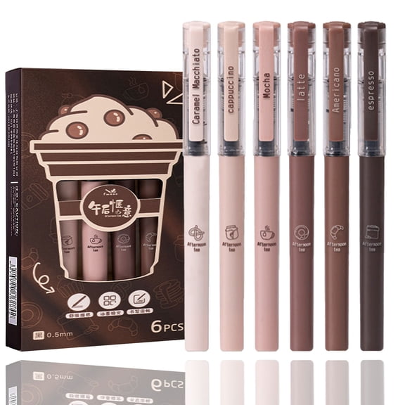 Mohdy Cute Coffee-Colored Pen Fun Gift Pen 6Pcs Coffee Theme Gel Pens - Quick Dry, No Smear (5Ml) - Soft Touch