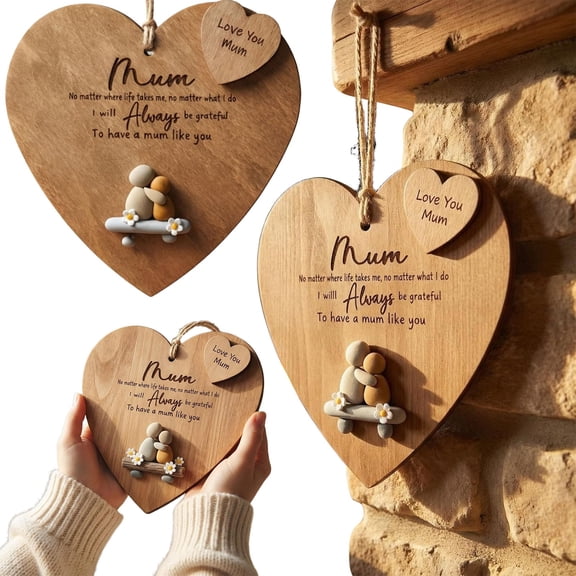 Mohdy Exclusive Wooden Hanging Decor for Mom Hand Carved Wooden Heart Keepsake Wooden Home Decor for Mother'S Day/Birthday Rustic Style Home for The Mom