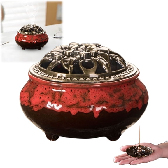 Mohdy Home Decor Incense Holder, Round Incense Burner with Zen-Inspired Design, Sandalwood Incense Burner Ice Kiln Glaze Ceramic Design