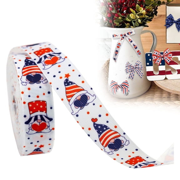Mohdy Independence Day Decorative Ribbon, Size 1, 5 Yards Long/Roll, Polyester Ice Silk Party Balloon, 1 Roll of Webbing, Patriotic Ribbon 4Th of July Ribbon Red White Stripe Ribbon 5 Yards
