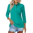 thumbnail image 1 of Mohiass 3/4 Sleeve Polo Shirts for Women Basic Button Up Tops Lapel Collared T Shirts Trendy Summer Casual Shirts Turquoise XL, 1 of 4