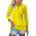 thumbnail image 1 of Mohiass Long Sleeve Polo Shirts for Women 2024 Winter Fall Tops Button V Neck Business Casual Collared Shirts Dressy Blouses Yellow M, 1 of 4