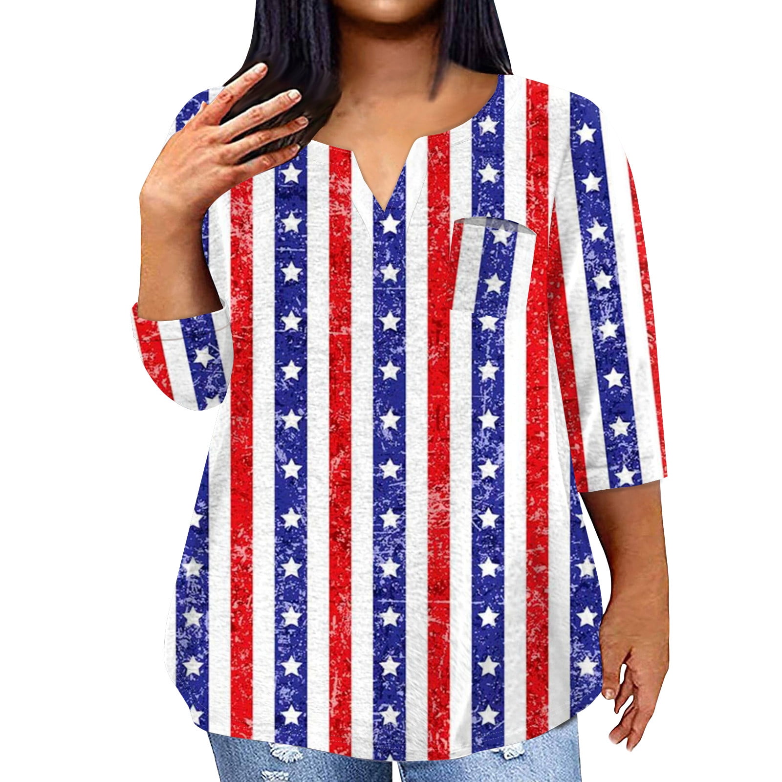 Mohiass Th Of July Button Down Shirts Women Patriotic Sleeve Tops