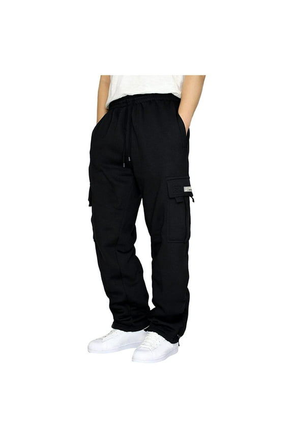 Baggy Cargo Sweatpants for Men Winter Fashion 2025 Plus Size Drawstring Waist Open Bottom Athletic Sweat Joggers Pants Black 5XL