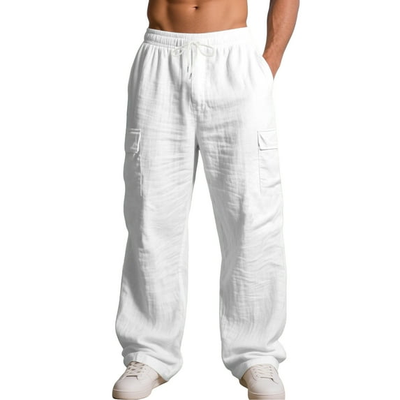 Mohiass Baggy Wide Leg Sweatpants Fall Casual Uncuffed Open Bottom Lightweight Drawstring Stretch Pants Men White S