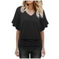 thumbnail image 1 of Mohiass Batwing Short Sleeve Dolman Tops for Women Plus Size Banded Bottom Fold Hem Top Casual Loose Flowy T Shirts Black L, 1 of 6