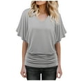 thumbnail image 1 of Mohiass Batwing Short Sleeve Dolman Tops for Women Plus Size Banded Bottom Fold Hem Top Casual Loose Flowy T Shirts Gray 5XL, 1 of 6