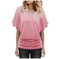 thumbnail image 1 of Mohiass Batwing Short Sleeve Dolman Tops for Women Plus Size Banded Bottom Fold Hem Top Casual Loose Flowy T Shirts Pink XL, 1 of 5