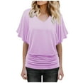 thumbnail image 1 of Mohiass Batwing Short Sleeve Dolman Tops for Women Plus Size Banded Bottom Fold Hem Top Casual Loose Flowy T Shirts Purple 3XL, 1 of 5