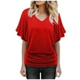 thumbnail image 1 of Mohiass Batwing Short Sleeve Dolman Tops for Women Plus Size Banded Bottom Fold Hem Top Casual Loose Flowy T Shirts Red S, 1 of 5