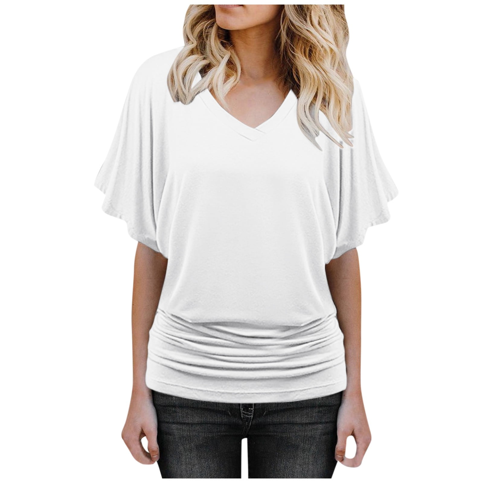 Mohiass Batwing Short Sleeve Dolman Tops for Women Plus Size Banded