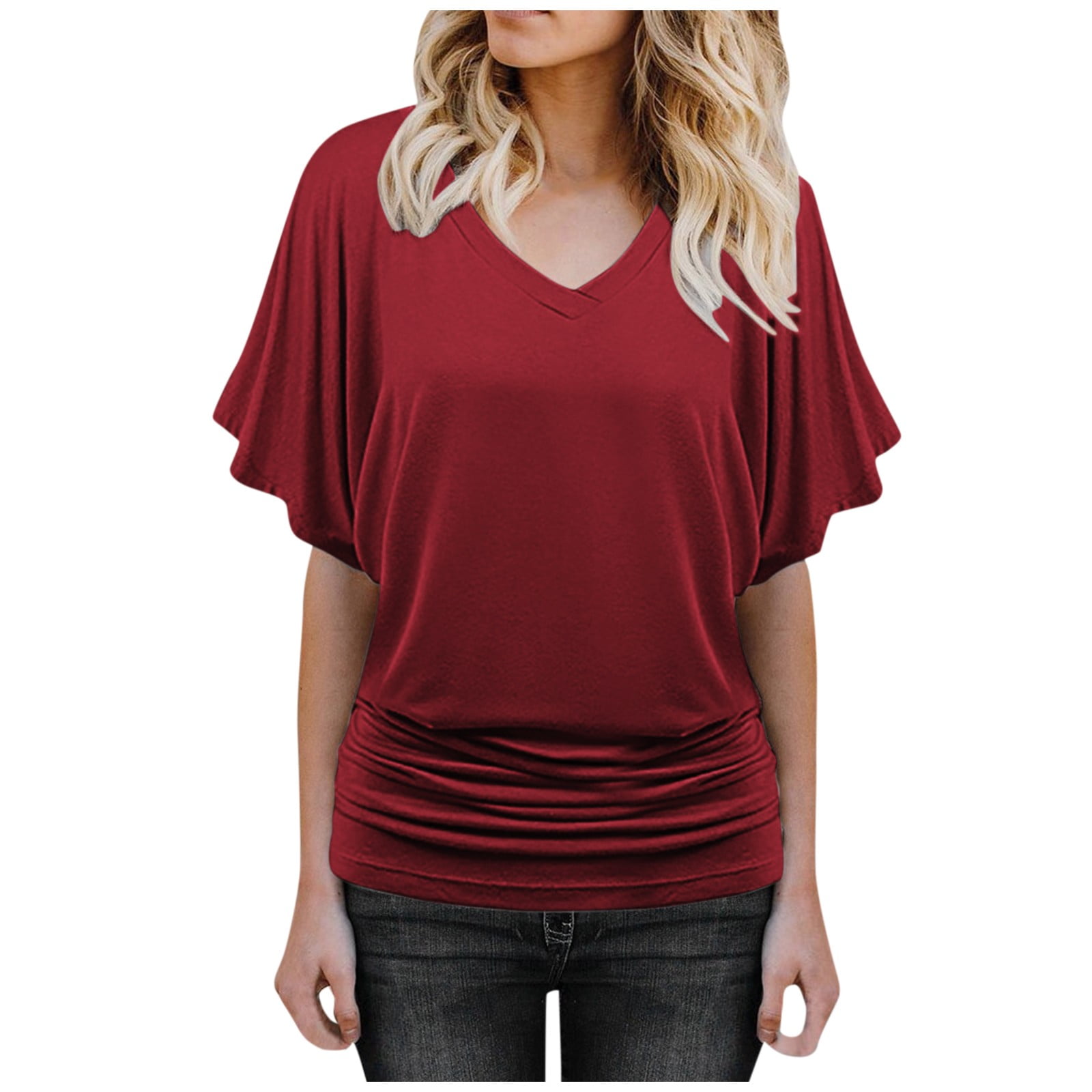 Mohiass Batwing Short Sleeve Dolman Tops for Women Plus Size Banded