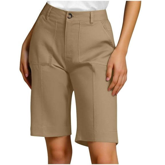 Mohiass Bermuda Shorts for Women Summer Fashion High Waisted Chino Shorts Straight Leg Casual Vacation Shorts Khaki S