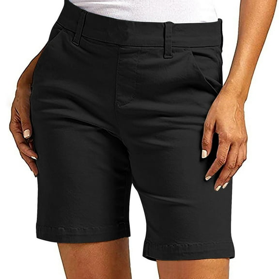 Mohiass Bermuda Shorts for Women Summer High Waisted Trendy Chino Shorts 2025 Casual Straight Leg Hiking Vacation Shorts Black 2XL