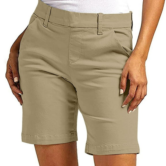 Mohiass Bermuda Shorts for Women Summer High Waisted Trendy Chino Shorts 2025 Casual Straight Leg Hiking Vacation Shorts Khaki S