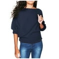 thumbnail image 1 of Mohiass Boat Neck Batwing Sleeves Dolman Knitted Sweaters and Pullovers Tops for Women Navy 2XL, 1 of 8