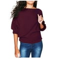 thumbnail image 1 of Mohiass Boat Neck Batwing Sleeves Dolman Knitted Sweaters and Pullovers Tops for Women Wine 2XL, 1 of 8