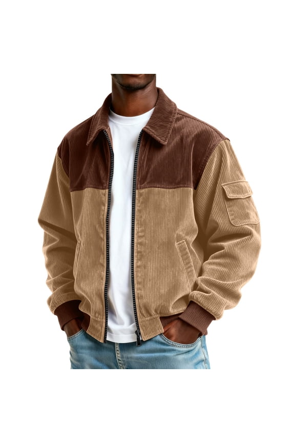Bomber Jacket Men Zip Up Lightweight Jackets Casual Stylish Fall Winter Coats Windbreaker Clothing with Pockets Brown M