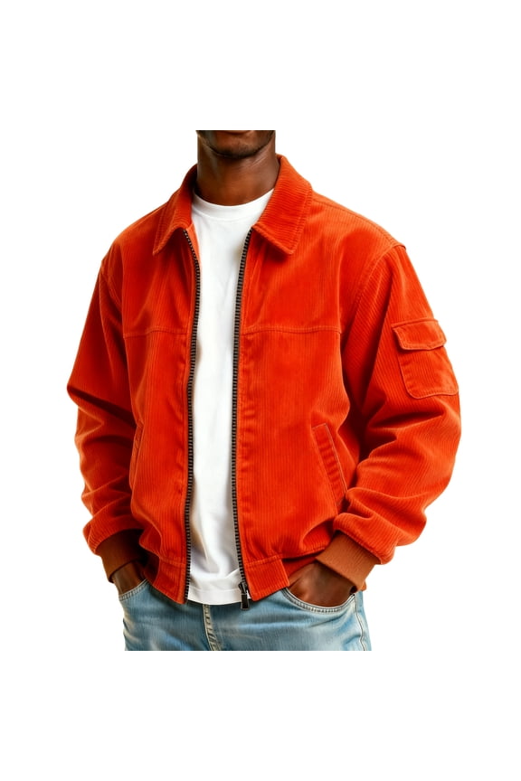 Bomber Jacket Men Zip Up Lightweight Jackets Casual Stylish Fall Winter Coats Windbreaker Clothing with Pockets Orange 2XL