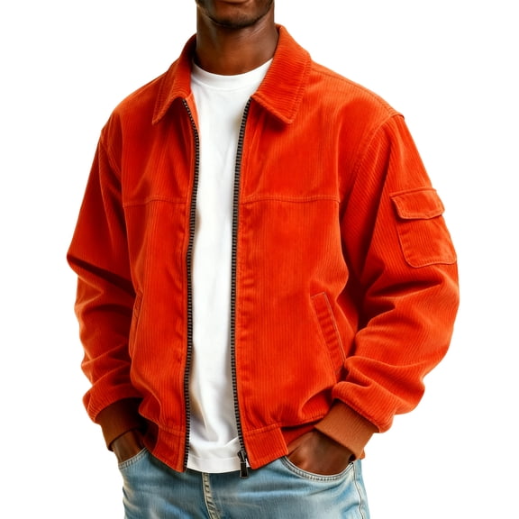 Mohiass Bomber Jacket Men Zip Up Lightweight Jackets Casual Stylish Fall Winter Coats Windbreaker Clothing with Pockets Orange M