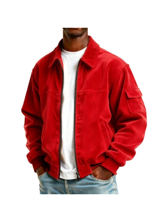 Bomber Jacket Men Zip Up Lightweight Jackets Casual Stylish Fall Winter Coats Windbreaker Clothing with Pockets Red M