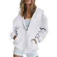 thumbnail image 1 of Mohiass Button Up Y2K Hoodies for Women Casual Oversized Hooded Sweatshirt Long Sleeve Trendy Athletic Jackets with Pockets White M, 1 of 9