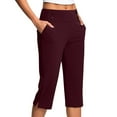 thumbnail image 1 of Mohiass Capri Dress Pants for Women Work Yoga Pants for Women Office Womens Petite Capris Elastic Waist Capris for Women Wine XL, 1 of 8
