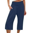 thumbnail image 1 of Mohiass Capri Pants for Women with Pockets Summer Smocked Capri Pants for Women Pull on Cotton Linen High Waisted Wide Leg Women's Capri Pants Stretch Navy 2XL, 1 of 6